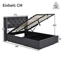 Hydraulic Double Upholstered Bed 160x200cm, Bed With Slatted Base Made Of Metal Frame, Modern Bed Frame With Storage Space, Cotton, Grey - Grey - View 9