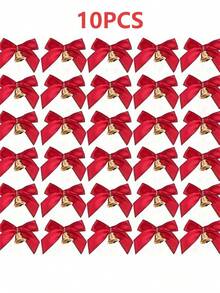 Laço de Fita de Cetim Vermelho com Sinos Dourados - Mini Decoração de Natal, Presente do Dia dos Namorados, Lembrança de Festa de Ano Novo, Enfeite para Sapato/Jóia, Acessório Elegante Artesanal - Multicolorido - Visão 7