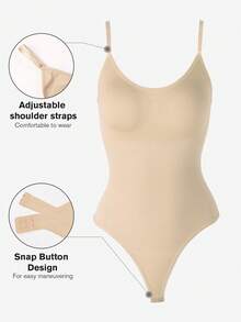 1pc Women Seamless Shapewear Bodysuit, Thong Bottom, Slimming Shaping Bodysuit, Tummy Control Bodysuit, Shapewear, Waist Trainer - Apricot - View 4