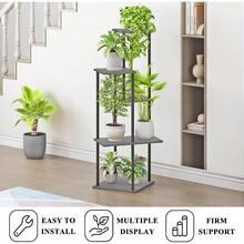 New Plant Stand Indoor 5-Tier Metal Wood Plant Shelf For Multiple Flower Pots Corner Tall Flower Holders For Living Room Balcony Bedroom Oak Grey - 橡木灰 - 查看 5