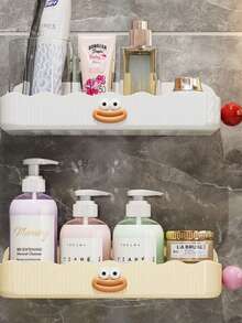 1个壁挂式浴室收纳盒，免钻孔，浴室整理架，可放置梳子、洗面奶、沐浴露等，带排水孔