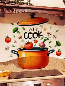 1/2/3pcs Creative Kitchen Pot Pan Wall Stickers, Includes Vegetable, Tomato, Onion, Greens And Egg Patterns, Home Decor Stickers. Suitable For Indoor And Outdoor Decoration, Ideal For Thanksgiving, New Year Home Decor And Gifts. - Multicolor - View 5