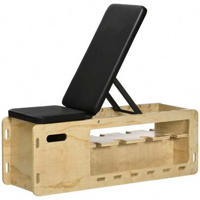 HOMCOM Dumbbell Rack, Workout Bench With Storage Box, Resistance Bands, Adjustable Fitness Bench For Weightlifting, Strength Training, Solid Wood Frame