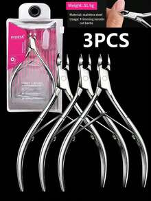 3 Pieces Of Professional Cuticle Trimmer, Dead Skin Pliers, Nail Cuticle Cutter, Stainless Steel Cuticle Pliers With Sharp Blades, Nail Clippers, Nail Art Tools, Double Spring Nail Care, Foot Nail Tools (Silver) - 彩色 - 查看 9