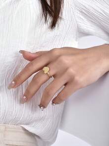 Charm-In 1 pieza Anillo ajustable de oro de 18 quilates chapado en latón con forma de corazón, geométrico y de cachorro con circonita cúbica, regalo para el Día de San Valentín, Día de la Madre - Dorado - Ver 2