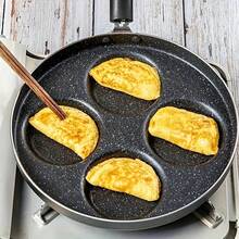 Sartén plana con cuatro orificios para freír huevos, huevos para el desayuno, empanadillas, panqueques antiadherentes, moldes para freír, utensilios de cocina