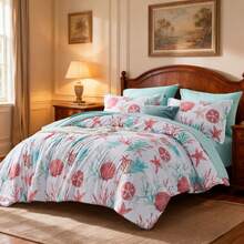5/7pcs Starfish Shell Printed Bed Comforter Set, 100% Microfiber Soft Breathable Winter Bedding Set, Comfortable And Durable, Include 1 Comforter+1 Flat Sheet+1 Fitted Sheet+1/2 Pillowcases+1/2 Pillowshams,All-Season, Bed In A Bag,Best Christmas Gift - Pink-bZ15 - View 3