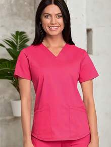 Áo đồng phục phẫu thuật cổ chữ V tay ngắn có hai túi cho nữ - Màu Hồng Tươi - Xem 3