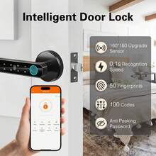 Fingerprint Door Lock Intelligent Door Handle Biometric Door Lock/Key Card/Key For Keyless Entry Door Lock Keypad Touch Screen Combination Easy To Install For Bedrooms - 銀色 - 查看 3