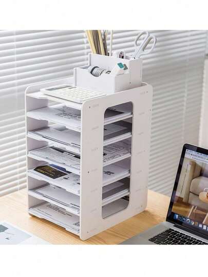 Organizador de papel para archivos de oficina de 7 capas para escritorio, organizador de escritorio con estante de archivos blanco, bandeja de papel apilable para el hogar, oficina, escuela, aula