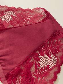 3pcs Classic Sexy Mid-Rise Panties, Seductive Lace Panties With Mesh Design, Black Panties, Red Panties, Floral Pattern, Romantic And Elegant Charm, Panty Sets, Sexy Lingerie, Fashionable Style - Multicolor - View 7