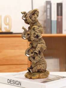 叠叠大象摆件，波西米亚风家居装饰 - 独特的树脂动物雕像，适用于客厅、书桌和书架，是动物爱好者的理想礼物 - 彩色 - 查看 3