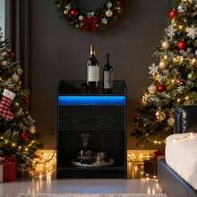 Hzuaneri Bedside Table With LED Light, Side Table With Charging Station, 1 Storage Drawer Bedside Table For Bedroom, Living Room, 2 USB Ports, 2 Sockets, Open Compartment - 黑色 - 查看 1