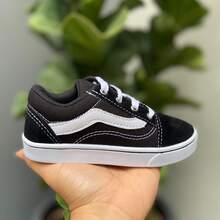 Black Lace-Up Sneakers For Children And Babies, Boys And Girls, Comfortable, School - Đen và trắng - Xem 5