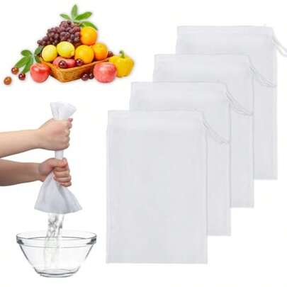4PCS Nut Milk Bag 8x12 Inches Cheesecloth Bags  Nylon Strainer White Nut Bags Reusable Fine Mesh Bag For Straining Fruit Juice Tofu Coffee Yogurt Soup And Tea