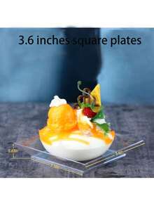 50个透明塑料甜点开胃菜盘，3.6 x 3.6英寸一次性小方塑料甜点派对蛋糕盘沙拉品尝盘，适用于婚礼蛋糕开胃菜派对招待会 - 彩色 - 查看 2