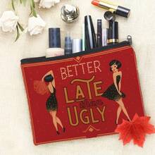 "Better Late Than Ugly" Designer Makeup Bag, Lightweight Foldable Zipper Toiletry Bag, Travel Organizer Pouch For Toiletries, Cosmetics, Stationery, Ideal Valentine's Day, Christmas, Halloween Gift For Girlfriends, Wives, Best Friends Toiletries Bag Travel Toiletry Bag Wash Bag Shower Bag Large Capacity For Women Packing Cubes Travel Essential Vacation Essentials - Multicolor - View 4