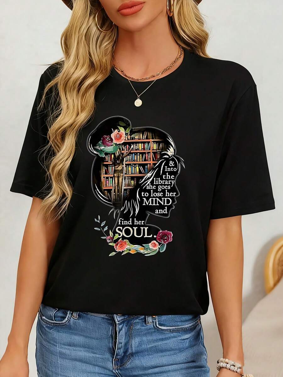 Book Reading Bookworm Book Lover Women Kids Girls Librarian Women's Plus Size T-Shirt Novelty Crew Neck Top 100% Polyester Shirt Casual Funny Oversized Graphic Short Sleeve 1 Pcs Tee 220g - màu đen - Xem 1