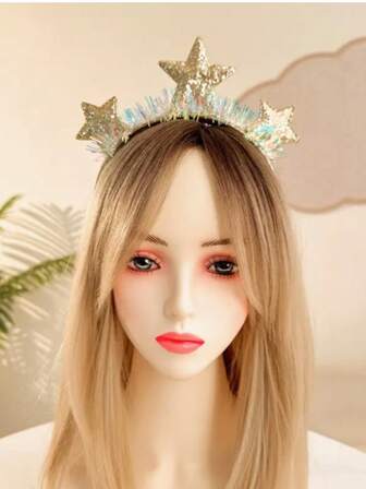 1pc Luxury Christmas Headband - High Quality Sequin Five-Pointed Star Headband - Polyester Printed And Heat-Processed, Party Decoration - Christmas Carnival Outdoor Hair Accessory - Outdoor Activity Decor - Christmas Gift