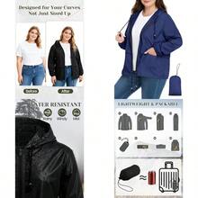 Plus Size Rain Jackets For Women Raincoats For Women With Hood Packable Rain Coats Lightweight Outdoor Windbreaker - A03 海軍藍+XXL - 查看 7
