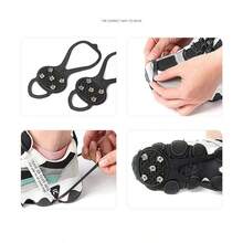 户外冰雪防滑鞋套，五齿冰爪，冬季鞋钉，通用型，超弹力，攀登雪山和冰面防滑神器 - 黑色 - 查看 10