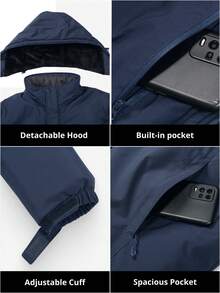 CAMEL CROWN 男士登山滑雪雪衣防水冬季外套單板滑雪風衣防風保暖連帽雪衣 - 藍色 - 查看 4