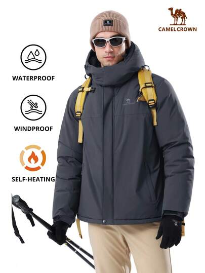 CAMEL CROWN Pánská voděodolná lyžařská bunda, větruodolný teplý kabát s kapucí na zimní snowboarding
