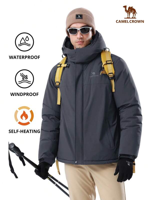 CAMEL CROWN 男士登山滑雪雪衣防水冬季外套單板滑雪風衣防風保暖連帽雪衣