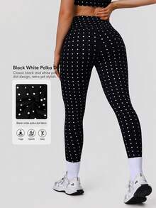 Sodalemon 女士弹力腰带波点休闲健身紧身裤户外训练运动健身紧身裤跑步裤无前缝瑜伽紧身裤 - 黑色 - 查看 2