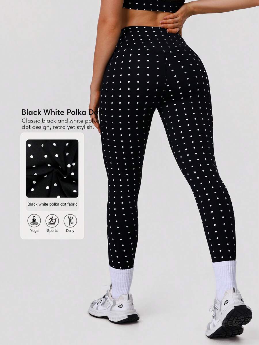 Sodalemon 女士弹力腰带波点休闲健身紧身裤户外训练运动健身紧身裤跑步裤无前缝瑜伽紧身裤