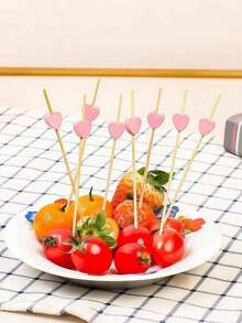 100 piezas Palillos de dientes con forma de corazón para fruta, palillos de cóctel de bambú con forma de corazón para el Día de San Valentín, palillos de dientes de bambú natural, adecuados para aperitivos, pasteles de frutas, postres, bocadillos de barbacoa, sándwiches, etc. para fiestas del Día de San Valentín. - Multicolor - Ver 9