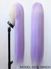 180% Density 13x4 Synthetic Lace Front Wig, Purple Ash Brown Natural Straight Hair, High Quality Heat Resistant Fiber, Full Wig Set For Women - Multicolor - View 10