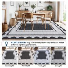 1PCS Room Decor Bordered Rug Scalloped Geometric Pattern Modern Washable Low Pile Area Rug For Living Room Bedroom Contemporary Non Slip Large Rug Low Pile Stain Resistant Carpet For Classroom Dining Room Runner For Hallway Kitchen Enterway - 黑灰色 - 查看 8
