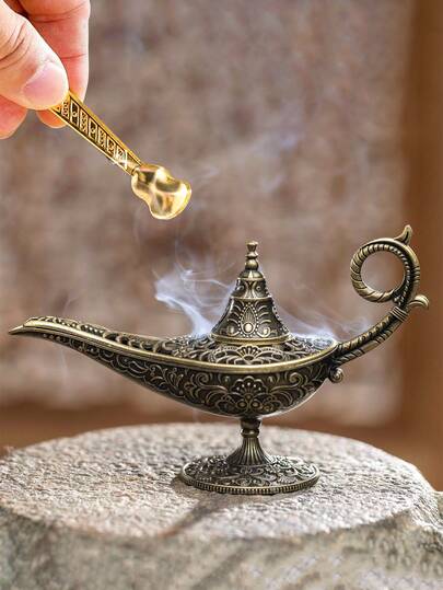 1/2个灯形香炉和金色香炉夹，适用于燃烧鼠尾草香，也适用于香块，复古风格家居装饰，个性化创意家居派对装饰