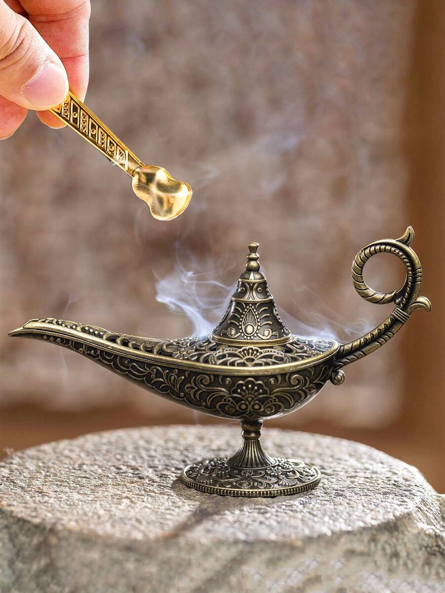 1/2 chiếc lư hương hình đèn và kẹp hương màu vàng, thích hợp để đốt xô thơm, sáp thơm, trang trí nhà cửa theo phong cách cổ điển, trang trí nhà cửa sáng tạo cá nhân hóa. - Đồng - Xem 1