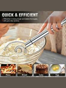 Stainless Steel Handheld Dough Mixer Dual Hole Quick Mixing, With Scraping Blade. For Baking, Whisking, Egg Beating, Batter Mixing Manual, Uncharged. Heavy Duty, Fits Restaurants Bakeries Home, Essential Sourdough Bread Making Tool. - Multicolor - View 5