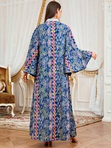 SISKAKIA 新款优雅提花刺绣连衣裙，荷叶袖，梭织面料，长款，适合度假、约会、旅行、春夏穿着。 - 藍色 - 查看 4