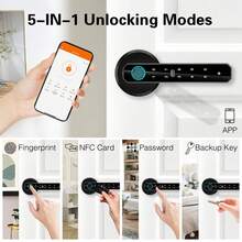 Fingerprint Door Lock Intelligent Door Handle Biometric Door Lock/Key Card/Key For Keyless Entry Door Lock Keypad Touch Screen Combination Easy To Install For Bedrooms - 銀色 - 查看 2