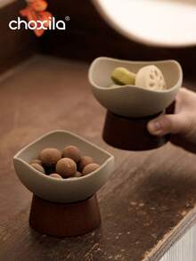 choxila 1件复古粗陶甜点碗，实木底座，多功能水果盘，甜点杯，创意水果零食杯，干果碗，零食盘，冷盘，调味盘，全新餐具 - 甜點杯 - 查看 6