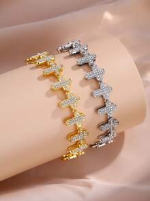 2pcs Fashionable & Versatile Fully Rhinestone Clover Necklace & Bracelet Jewelry Set, Suitable For Men And Women Everyday Wear - Bracelet Set - View 5