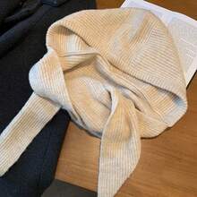 1pc Women Casual Solid Color Knitted Hooded Scarf Neck Warmer, Suitable For Autumn/Winter Everyday Outings And Travel For Dress - Multicolor - View 9