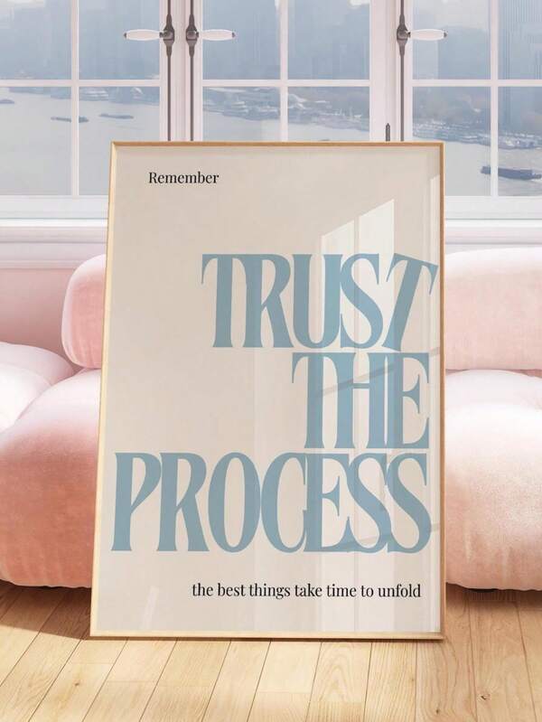 1 pezzo cartellone senza cornice "Trust The Process" per decorazione parete, stampa tipografica minimalista blu con citazione positiva, decorazione da parete ispirazionale, ideale per camera da letto, ufficio, regalo per amici, arredamento estetico per appartamento
