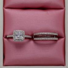 2Pcs Luxury Women's Fashion 925 Silver Plated Zirconia Wedding Ring Set Wedding Band Anniversary Gift Party Valentine's Day Engagement Women Jewelry Size 4-11# - 銀色 - 查看 5