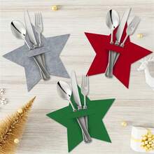 Porta cubiertos de fieltro en forma de estrella, soporte para utensilios navideños para cenas y fiestas, decoración festiva de mesa. - Verde militar - Ver 6