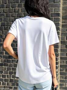 DAZY 纯色圆领修身短袖打底女式T恤 夏季学院风上衣 - 白色 - 查看 7