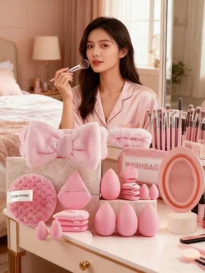 42pcs Multi-Functional Makeup Tool Set With Cosmetic Bag, Includes Various Makeup & Cleansing Tools, Great Gift For Valentine's Day And Thanksgiving