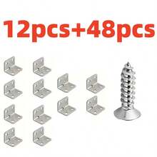 60/40/20 Pcs L-Shaped Stainless Steel Brackets With Screws - 4 Holes - Suitable For Stools, Tables, Beds, Cabinets, Wardrobes - Furniture Support - Heavy Duty Reinforcement - Suitable For DIY Projects - Silver - View 13