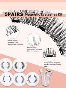 5-Pack Magnetic Eyelashes Set With 1 Applicator - No Glue Needed, Reusable, Natural Look, Multiple Styles, Easy To Wear, Suitable For All Occasions | Eyelash Extension Kit, Practical Christmas Gift - Natural Lashes - View 3