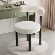 Silla de Maquillaje Minimalista Moderna con Respaldo de Felpa - Reposabrazos Acolchados Suaves,- Decoración Elegante para el Hogar, Dormitorio, Baño - Blanco - Ver 2