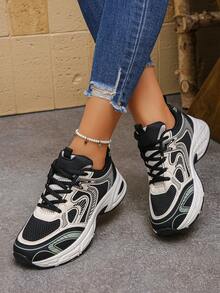 女士时尚休闲百搭舒适运动鞋、跑步鞋，春夏款 - 黑色 - 查看 2